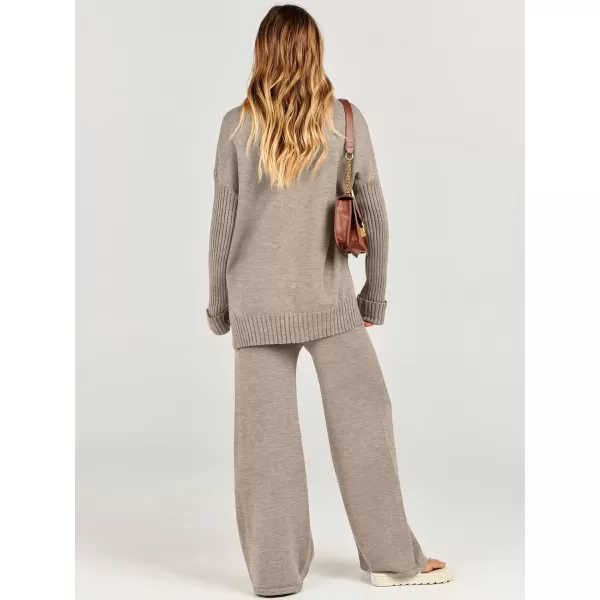 Caracilia Women's Two Piece Outfits Sweater Sets 2 Piece Long Sleeve Knit Pullover Tops Wide Leg Pants 2023 Fall Lounge Sets