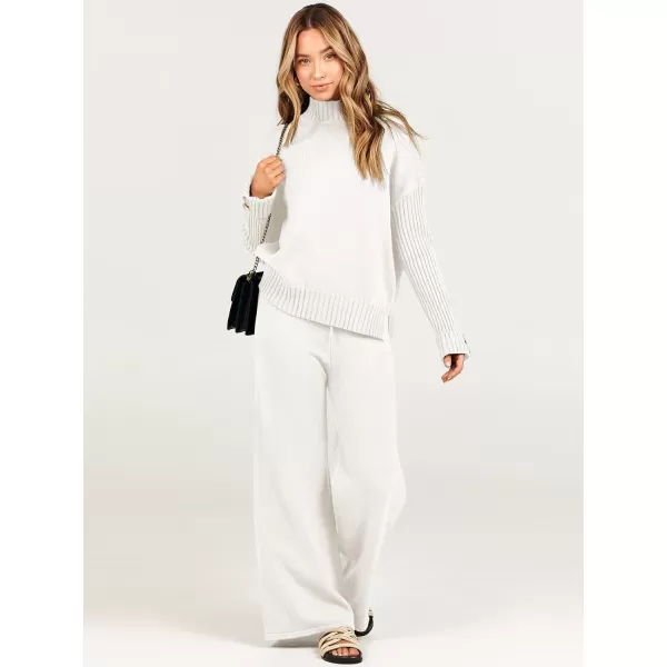 Caracilia Women's Two Piece Outfits Sweater Sets 2 Piece Long Sleeve Knit Pullover Tops Wide Leg Pants 2023 Fall Lounge Sets