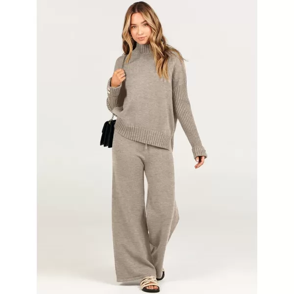 Caracilia Women's Two Piece Outfits Sweater Sets 2 Piece Long Sleeve Knit Pullover Tops Wide Leg Pants 2023 Fall Lounge Sets