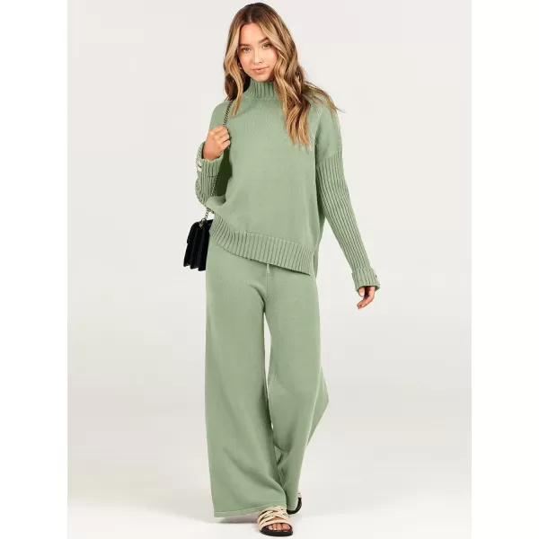 Caracilia Women's Two Piece Outfits Sweater Sets 2 Piece Long Sleeve Knit Pullover Tops Wide Leg Pants 2023 Fall Lounge Sets