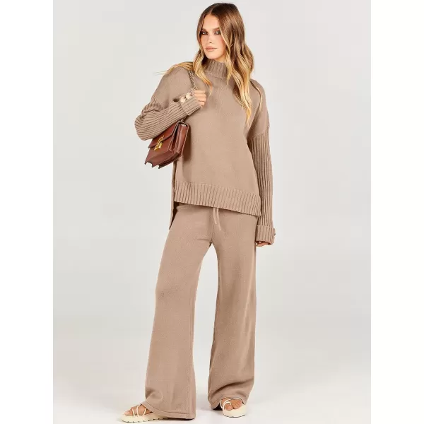 Caracilia Women's Two Piece Outfits Sweater Sets 2 Piece Long Sleeve Knit Pullover Tops Wide Leg Pants 2023 Fall Lounge Sets