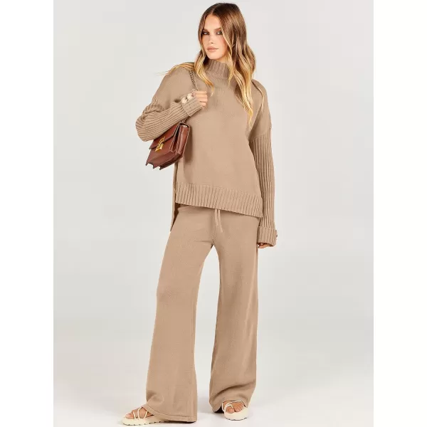 Caracilia Women's Two Piece Outfits Sweater Sets 2 Piece Long Sleeve Knit Pullover Tops Wide Leg Pants 2023 Fall Lounge Sets