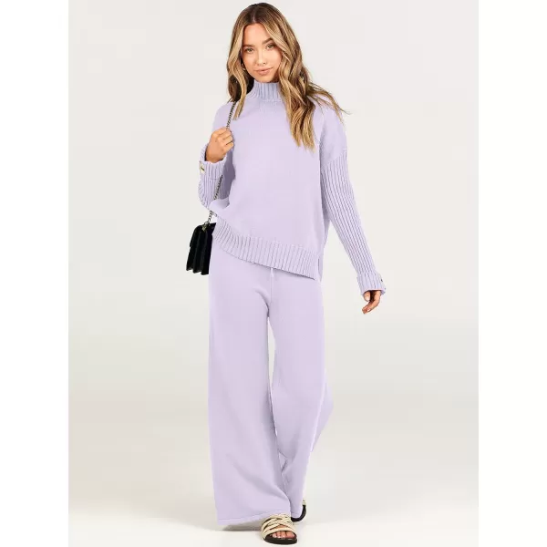 Caracilia Women's Two Piece Outfits Sweater Sets 2 Piece Long Sleeve Knit Pullover Tops Wide Leg Pants 2023 Fall Lounge Sets