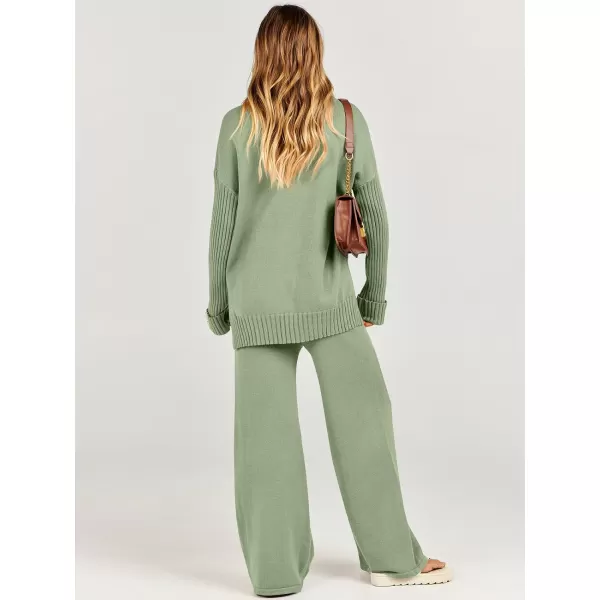 Caracilia Women's Two Piece Outfits Sweater Sets 2 Piece Long Sleeve Knit Pullover Tops Wide Leg Pants 2023 Fall Lounge Sets