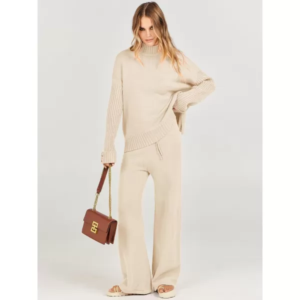 Caracilia Women's Two Piece Outfits Sweater Sets 2 Piece Long Sleeve Knit Pullover Tops Wide Leg Pants 2023 Fall Lounge Sets