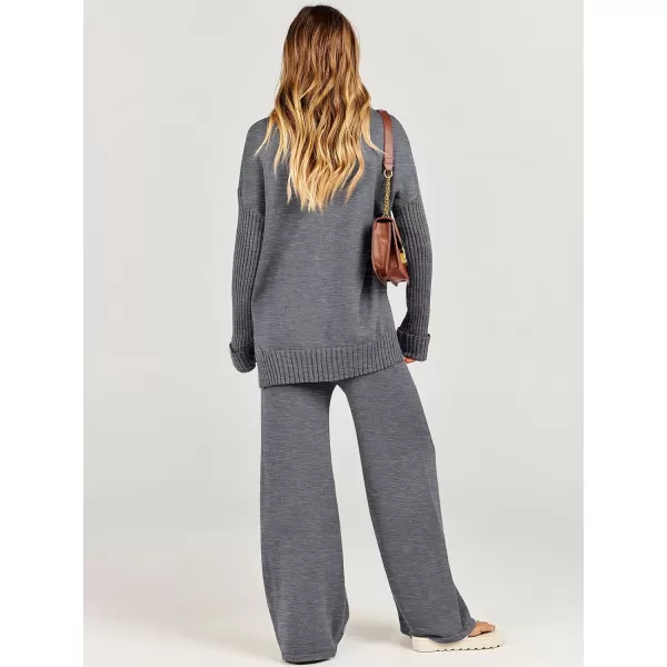 Caracilia Women's Two Piece Outfits Sweater Sets 2 Piece Long Sleeve Knit Pullover Tops Wide Leg Pants 2023 Fall Lounge Sets