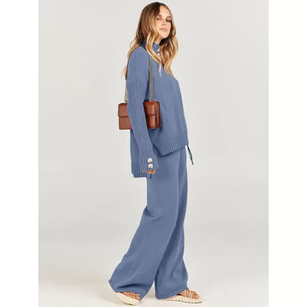 Caracilia Women's Two Piece Outfits Sweater Sets 2 Piece Long Sleeve Knit Pullover Tops Wide Leg Pants 2023 Fall Lounge Sets