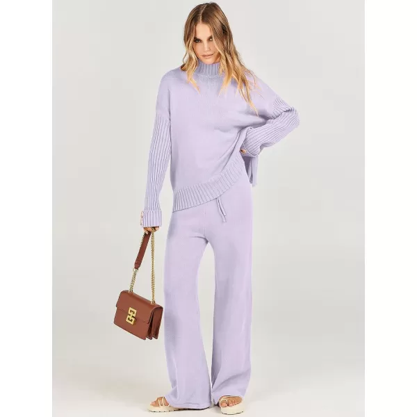 Caracilia Women's Two Piece Outfits Sweater Sets 2 Piece Long Sleeve Knit Pullover Tops Wide Leg Pants 2023 Fall Lounge Sets
