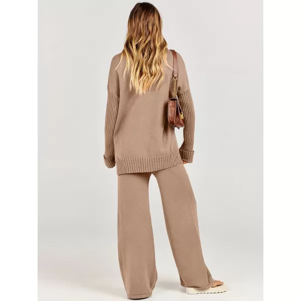 Caracilia Women's Two Piece Outfits Sweater Sets 2 Piece Long Sleeve Knit Pullover Tops Wide Leg Pants 2023 Fall Lounge Sets