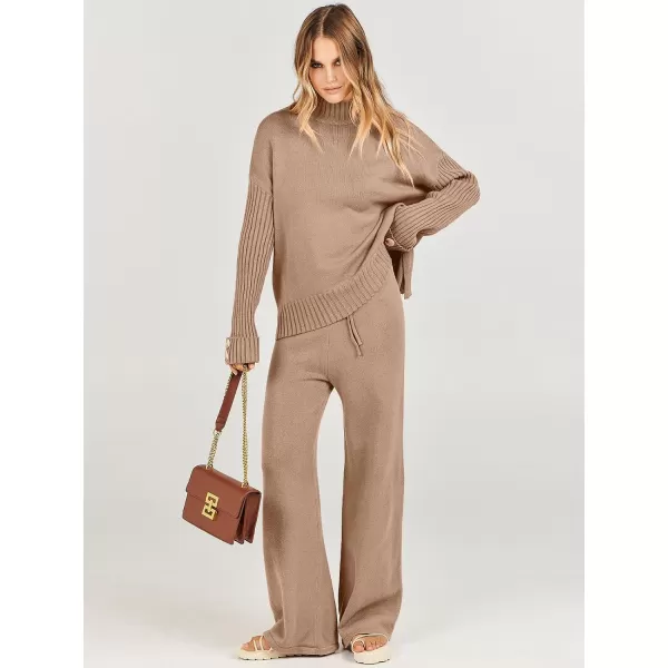 Caracilia Women's Two Piece Outfits Sweater Sets 2 Piece Long Sleeve Knit Pullover Tops Wide Leg Pants 2023 Fall Lounge Sets