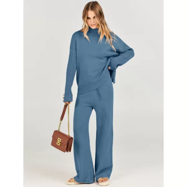 Caracilia Women's Two Piece Outfits Sweater Sets 2 Piece Long Sleeve Knit Pullover Tops Wide Leg Pants 2023 Fall Lounge Sets