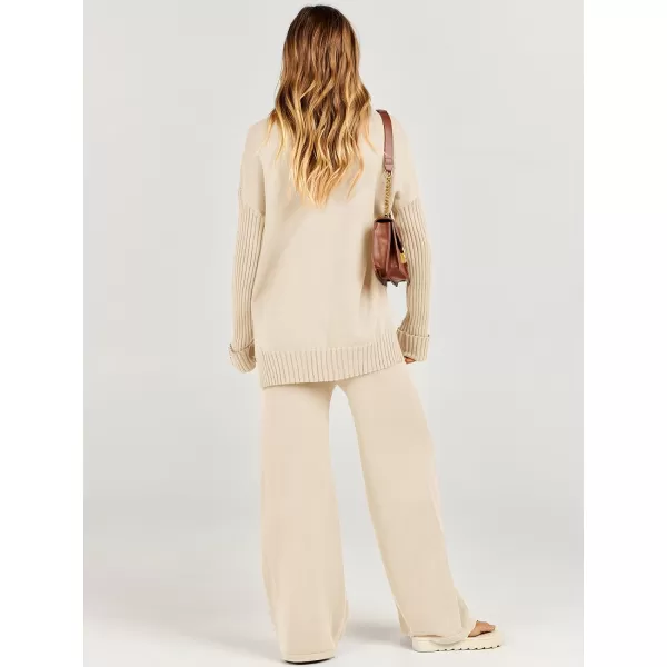 Caracilia Women's Two Piece Outfits Sweater Sets 2 Piece Long Sleeve Knit Pullover Tops Wide Leg Pants 2023 Fall Lounge Sets