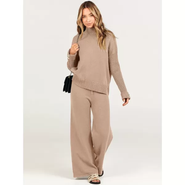 Caracilia Women's Two Piece Outfits Sweater Sets 2 Piece Long Sleeve Knit Pullover Tops Wide Leg Pants 2023 Fall Lounge Sets