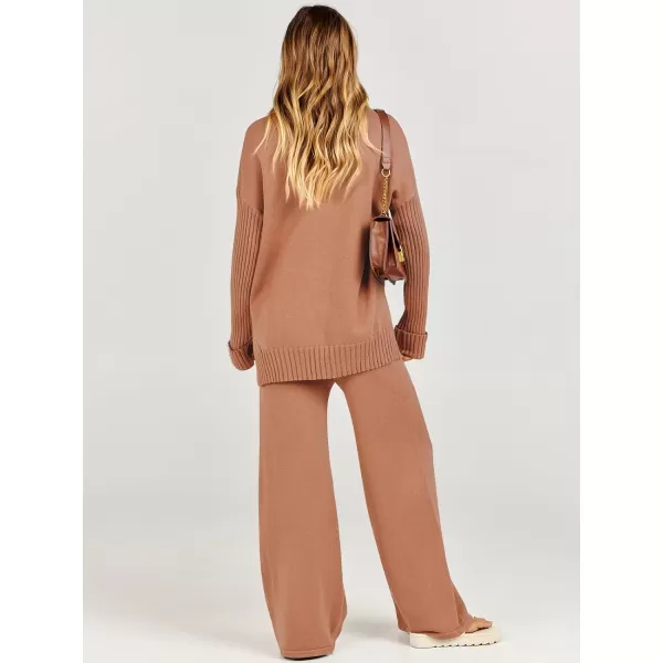 Caracilia Women's Two Piece Outfits Sweater Sets 2 Piece Long Sleeve Knit Pullover Tops Wide Leg Pants 2023 Fall Lounge Sets