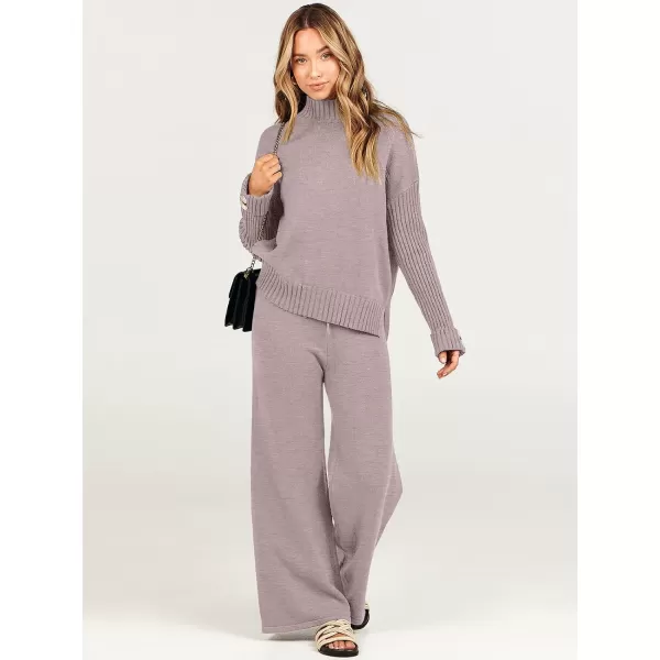Caracilia Women's Two Piece Outfits Sweater Sets 2 Piece Long Sleeve Knit Pullover Tops Wide Leg Pants 2023 Fall Lounge Sets