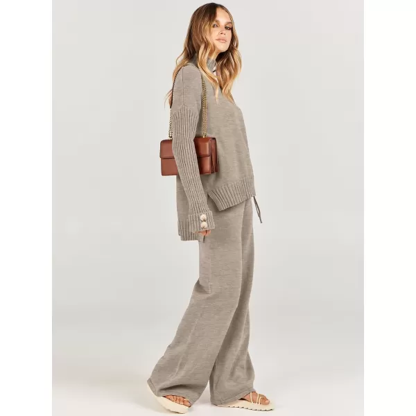 Caracilia Women's Two Piece Outfits Sweater Sets 2 Piece Long Sleeve Knit Pullover Tops Wide Leg Pants 2023 Fall Lounge Sets