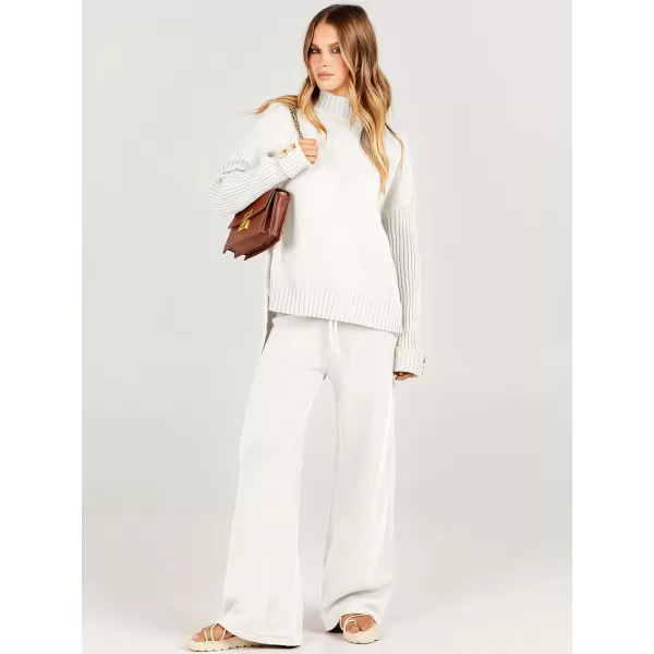 Caracilia Women's Two Piece Outfits Sweater Sets 2 Piece Long Sleeve Knit Pullover Tops Wide Leg Pants 2023 Fall Lounge Sets