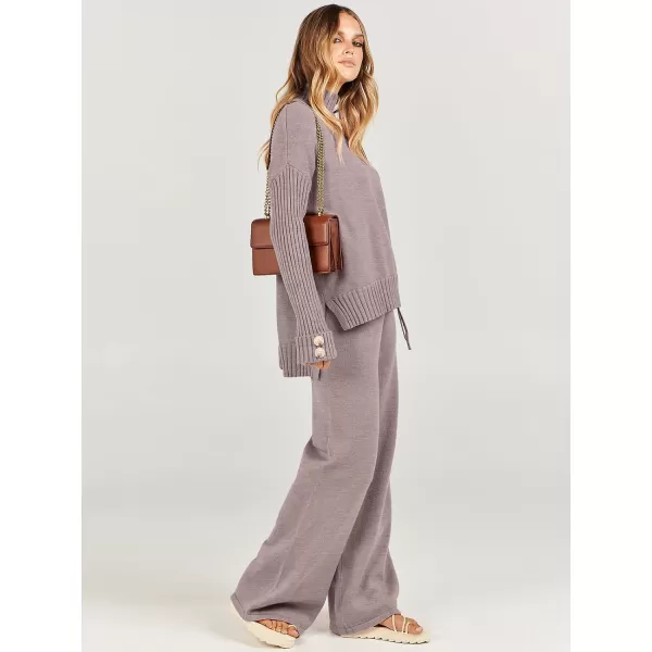 Caracilia Women's Two Piece Outfits Sweater Sets 2 Piece Long Sleeve Knit Pullover Tops Wide Leg Pants 2023 Fall Lounge Sets