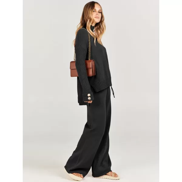 Caracilia Women's Two Piece Outfits Sweater Sets 2 Piece Long Sleeve Knit Pullover Tops Wide Leg Pants 2023 Fall Lounge Sets