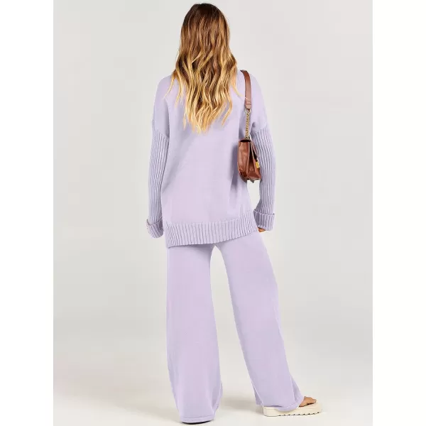 Caracilia Women's Two Piece Outfits Sweater Sets 2 Piece Long Sleeve Knit Pullover Tops Wide Leg Pants 2023 Fall Lounge Sets