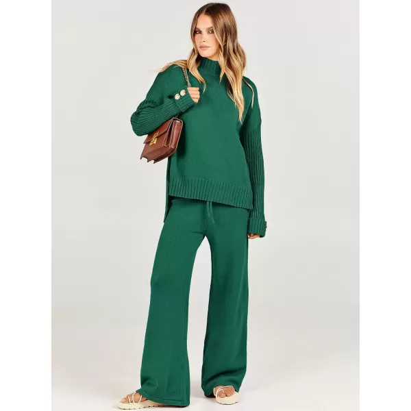 Caracilia Women's Two Piece Outfits Sweater Sets 2 Piece Long Sleeve Knit Pullover Tops Wide Leg Pants 2023 Fall Lounge Sets