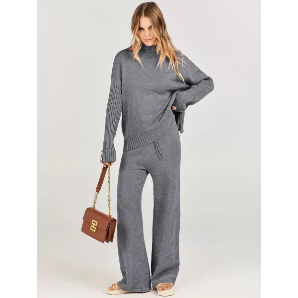 Caracilia Women's Two Piece Outfits Sweater Sets 2 Piece Long Sleeve Knit Pullover Tops Wide Leg Pants 2023 Fall Lounge Sets
