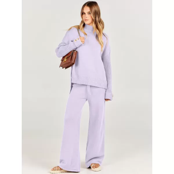 Caracilia Women's Two Piece Outfits Sweater Sets 2 Piece Long Sleeve Knit Pullover Tops Wide Leg Pants 2023 Fall Lounge Sets