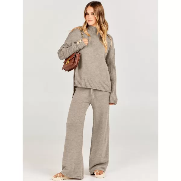 Caracilia Women's Two Piece Outfits Sweater Sets 2 Piece Long Sleeve Knit Pullover Tops Wide Leg Pants 2023 Fall Lounge Sets