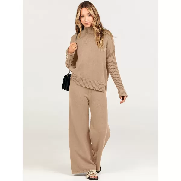Caracilia Women's Two Piece Outfits Sweater Sets 2 Piece Long Sleeve Knit Pullover Tops Wide Leg Pants 2023 Fall Lounge Sets