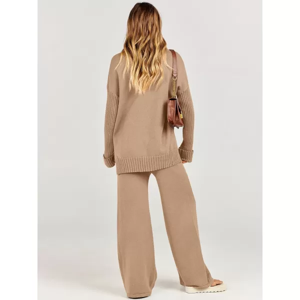Caracilia Women's Two Piece Outfits Sweater Sets 2 Piece Long Sleeve Knit Pullover Tops Wide Leg Pants 2023 Fall Lounge Sets