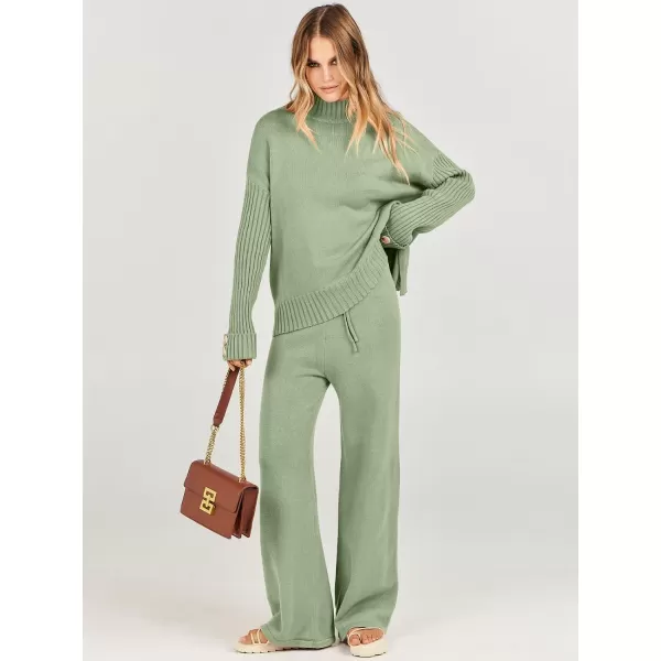 Caracilia Women's Two Piece Outfits Sweater Sets 2 Piece Long Sleeve Knit Pullover Tops Wide Leg Pants 2023 Fall Lounge Sets