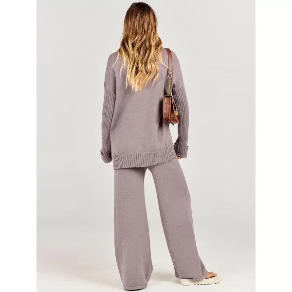 Caracilia Women's Two Piece Outfits Sweater Sets 2 Piece Long Sleeve Knit Pullover Tops Wide Leg Pants 2023 Fall Lounge Sets