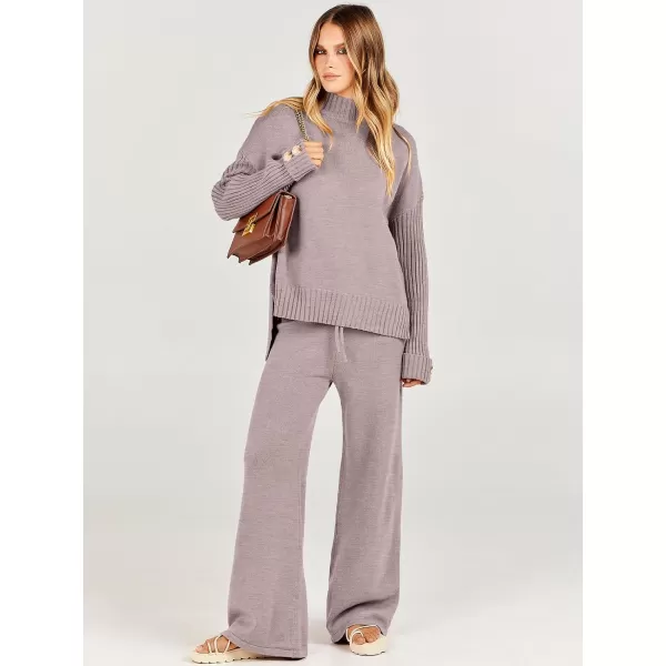 Caracilia Women's Two Piece Outfits Sweater Sets 2 Piece Long Sleeve Knit Pullover Tops Wide Leg Pants 2023 Fall Lounge Sets