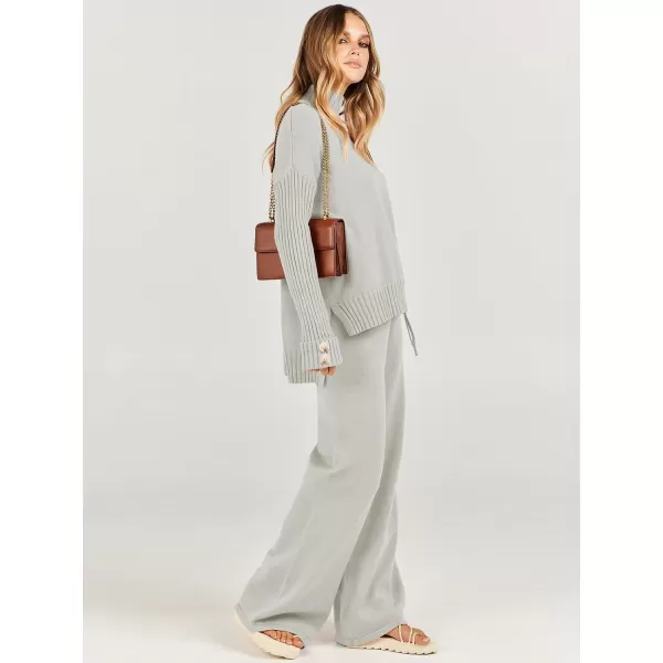 Caracilia Women's Two Piece Outfits Sweater Sets 2 Piece Long Sleeve Knit Pullover Tops Wide Leg Pants 2023 Fall Lounge Sets
