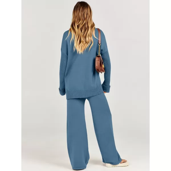 Caracilia Women's Two Piece Outfits Sweater Sets 2 Piece Long Sleeve Knit Pullover Tops Wide Leg Pants 2023 Fall Lounge Sets