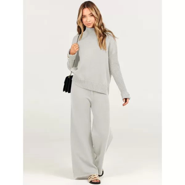 Caracilia Women's Two Piece Outfits Sweater Sets 2 Piece Long Sleeve Knit Pullover Tops Wide Leg Pants 2023 Fall Lounge Sets