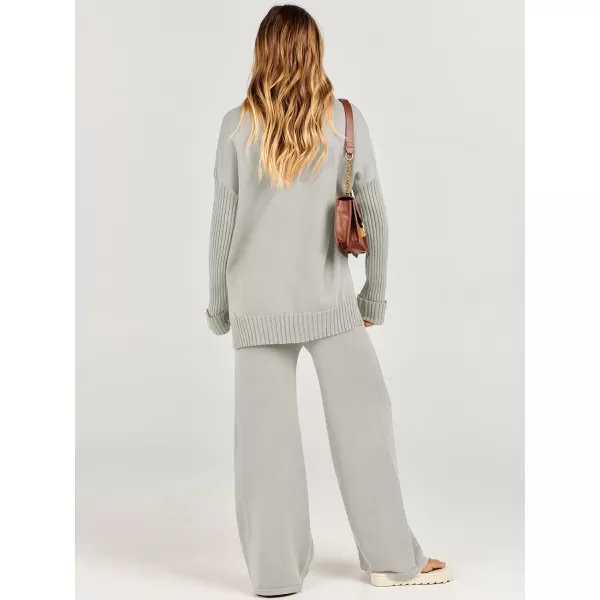 Caracilia Women's Two Piece Outfits Sweater Sets 2 Piece Long Sleeve Knit Pullover Tops Wide Leg Pants 2023 Fall Lounge Sets
