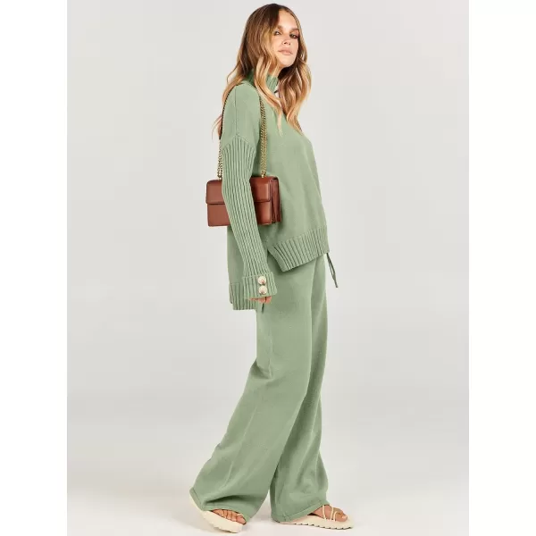 Caracilia Women's Two Piece Outfits Sweater Sets 2 Piece Long Sleeve Knit Pullover Tops Wide Leg Pants 2023 Fall Lounge Sets