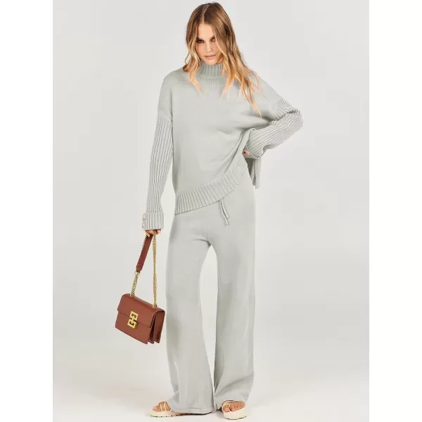 Caracilia Women's Two Piece Outfits Sweater Sets 2 Piece Long Sleeve Knit Pullover Tops Wide Leg Pants 2023 Fall Lounge Sets