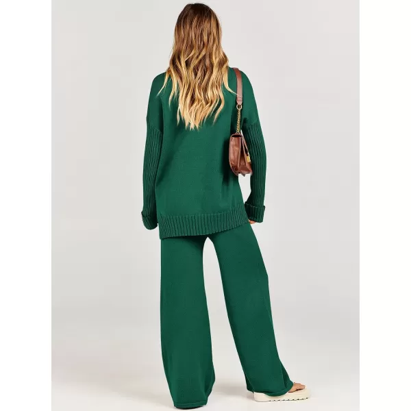 Caracilia Women's Two Piece Outfits Sweater Sets 2 Piece Long Sleeve Knit Pullover Tops Wide Leg Pants 2023 Fall Lounge Sets