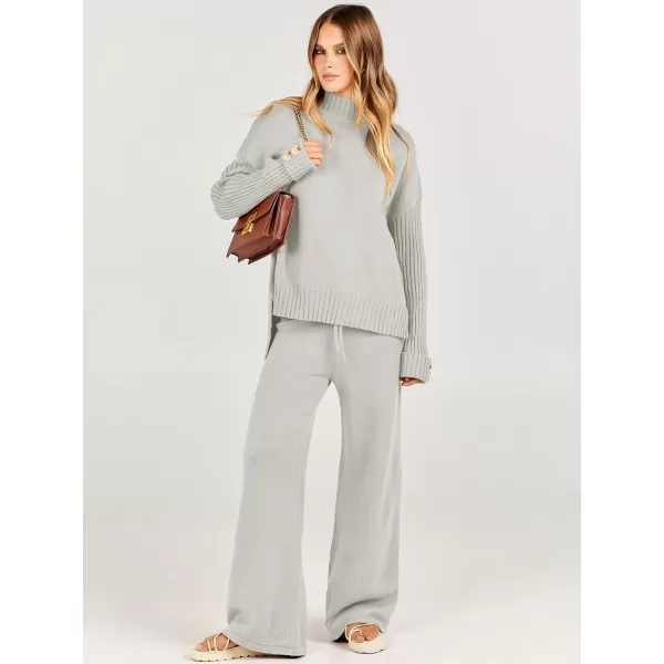 Caracilia Women's Two Piece Outfits Sweater Sets 2 Piece Long Sleeve Knit Pullover Tops Wide Leg Pants 2023 Fall Lounge Sets