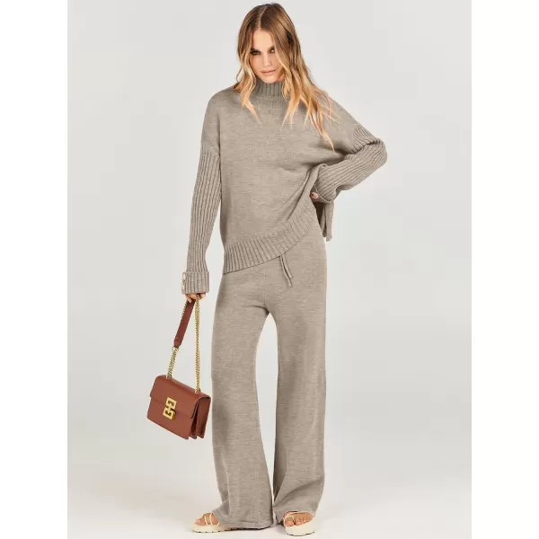 Caracilia Women's Two Piece Outfits Sweater Sets 2 Piece Long Sleeve Knit Pullover Tops Wide Leg Pants 2023 Fall Lounge Sets