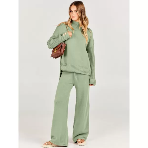 Caracilia Women's Two Piece Outfits Sweater Sets 2 Piece Long Sleeve Knit Pullover Tops Wide Leg Pants 2023 Fall Lounge Sets