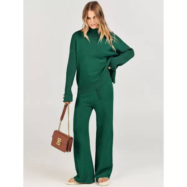 Caracilia Women's Two Piece Outfits Sweater Sets 2 Piece Long Sleeve Knit Pullover Tops Wide Leg Pants 2023 Fall Lounge Sets