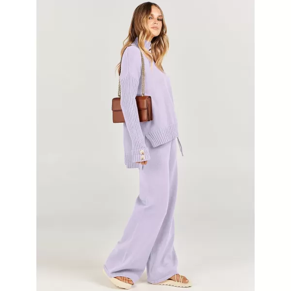 Caracilia Women's Two Piece Outfits Sweater Sets 2 Piece Long Sleeve Knit Pullover Tops Wide Leg Pants 2023 Fall Lounge Sets