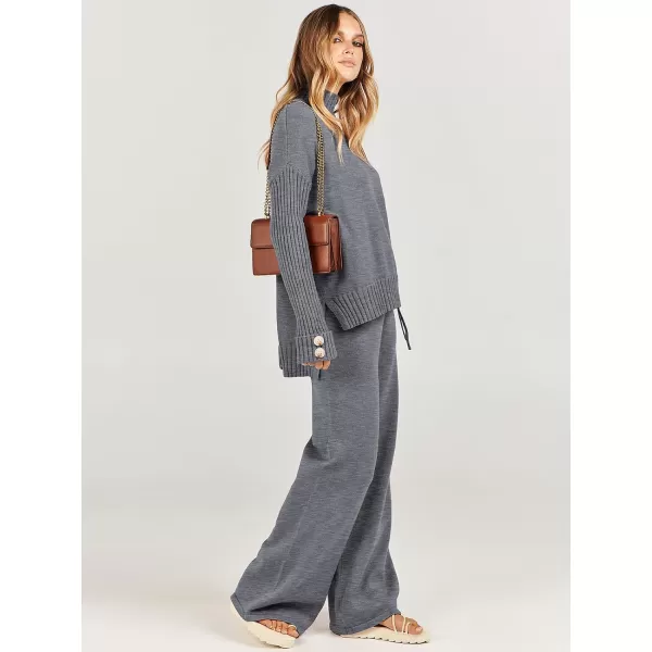 Caracilia Women's Two Piece Outfits Sweater Sets 2 Piece Long Sleeve Knit Pullover Tops Wide Leg Pants 2023 Fall Lounge Sets