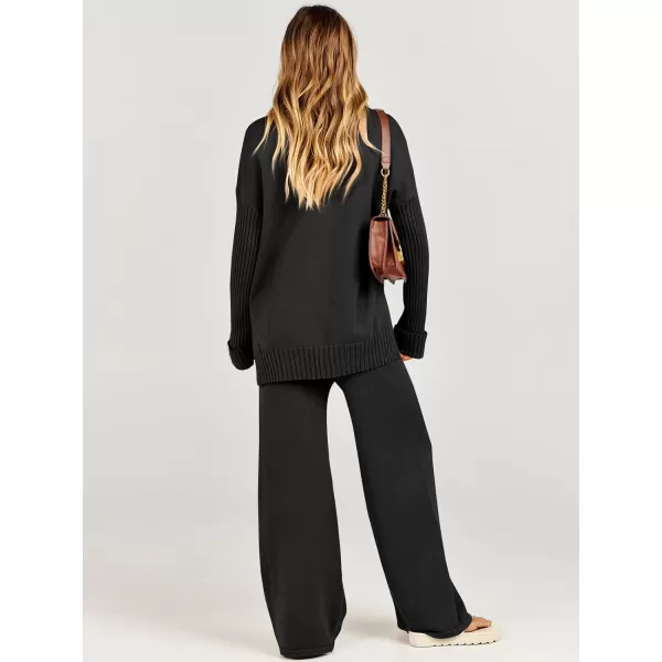 Caracilia Women's Two Piece Outfits Sweater Sets 2 Piece Long Sleeve Knit Pullover Tops Wide Leg Pants 2023 Fall Lounge Sets