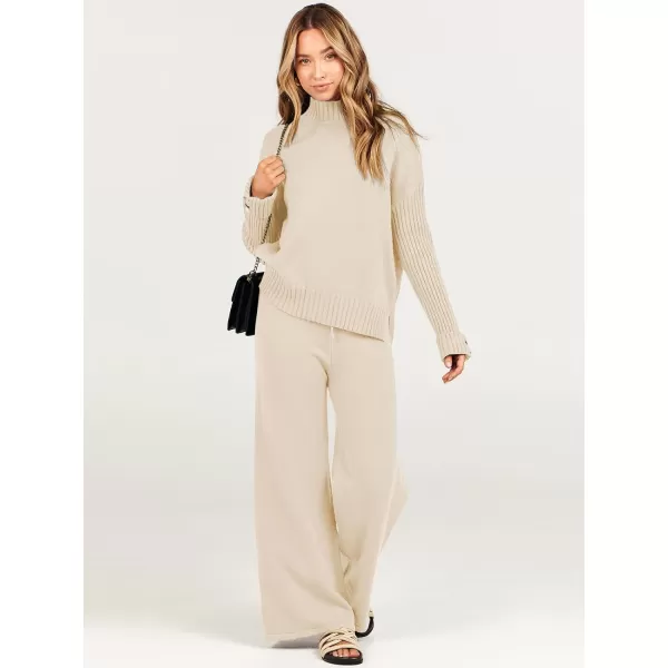 Caracilia Women's Two Piece Outfits Sweater Sets 2 Piece Long Sleeve Knit Pullover Tops Wide Leg Pants 2023 Fall Lounge Sets