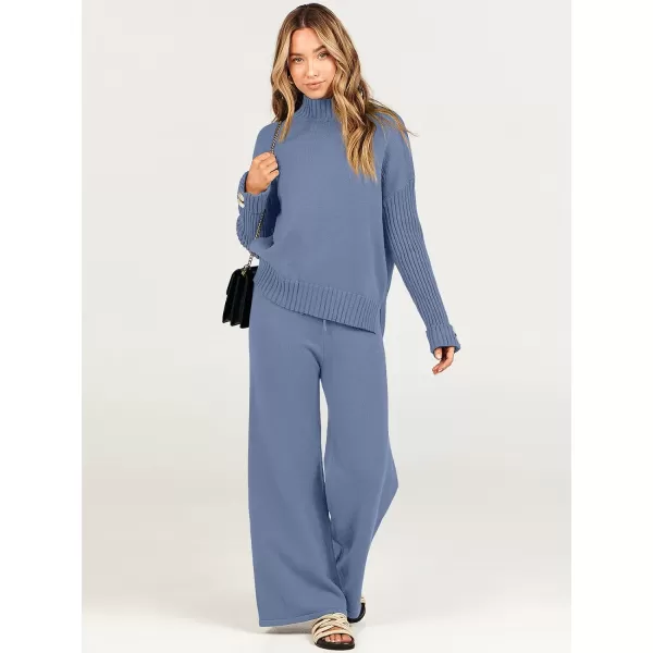Caracilia Women's Two Piece Outfits Sweater Sets 2 Piece Long Sleeve Knit Pullover Tops Wide Leg Pants 2023 Fall Lounge Sets