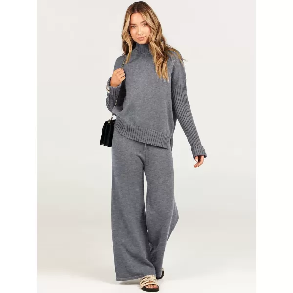 Caracilia Women's Two Piece Outfits Sweater Sets 2 Piece Long Sleeve Knit Pullover Tops Wide Leg Pants 2023 Fall Lounge Sets